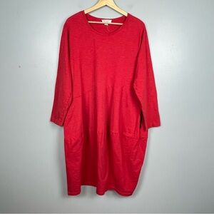 Orientique Naturally Australian red 100% organic cotton lagenlook dress, XL.